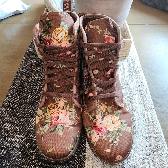 Dr Martens Brown Victorian Floral Shoreditch Canvas Boots Sz 8 39 - Picture 1 of 13